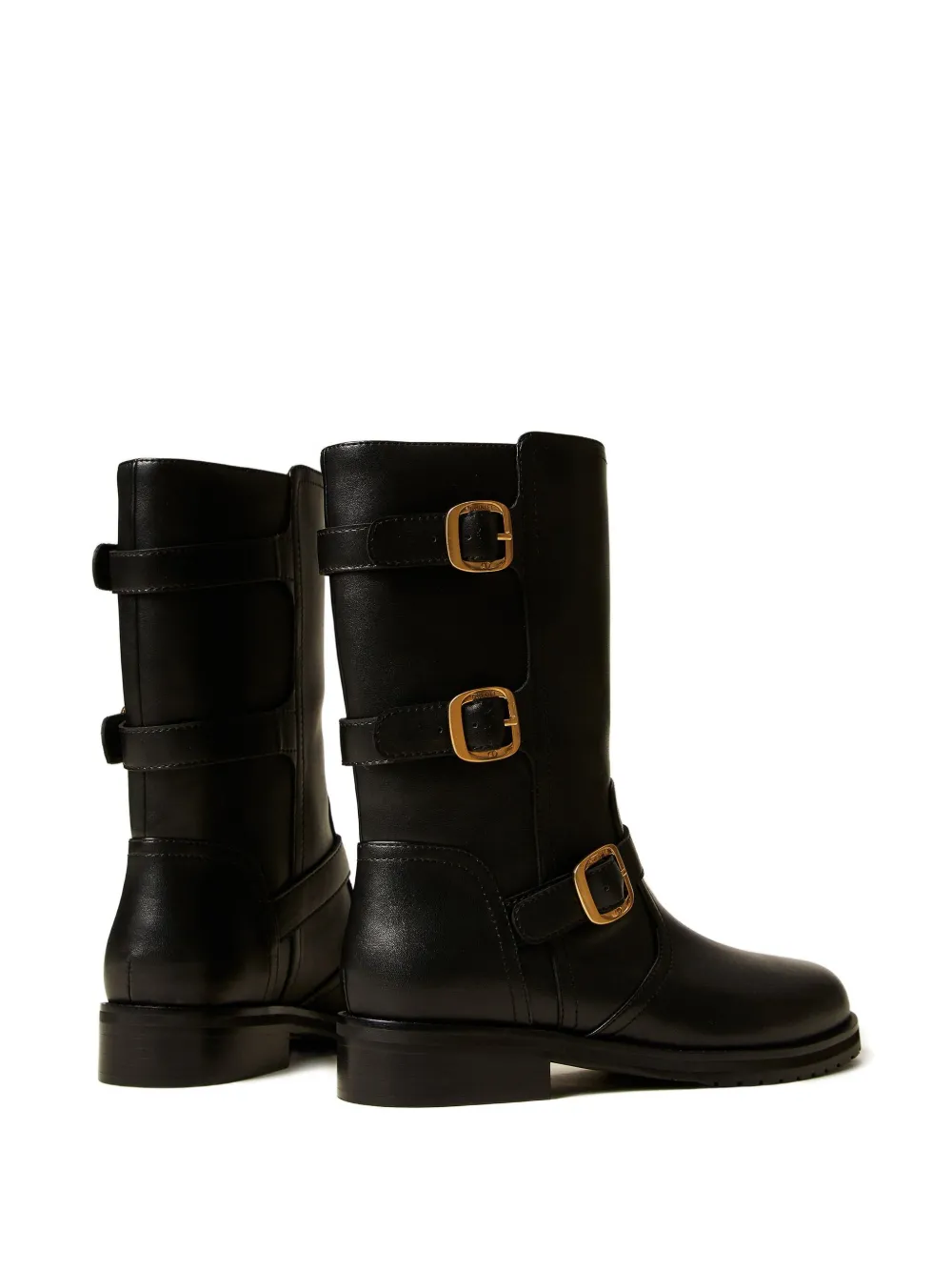 TWINSET triple-buckle biker boots Black