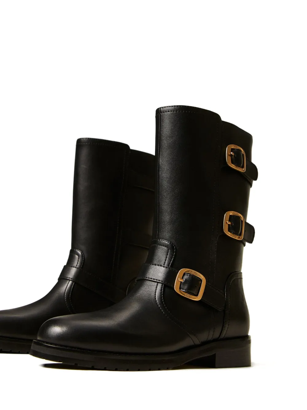 TWINSET triple-buckle biker boots Black