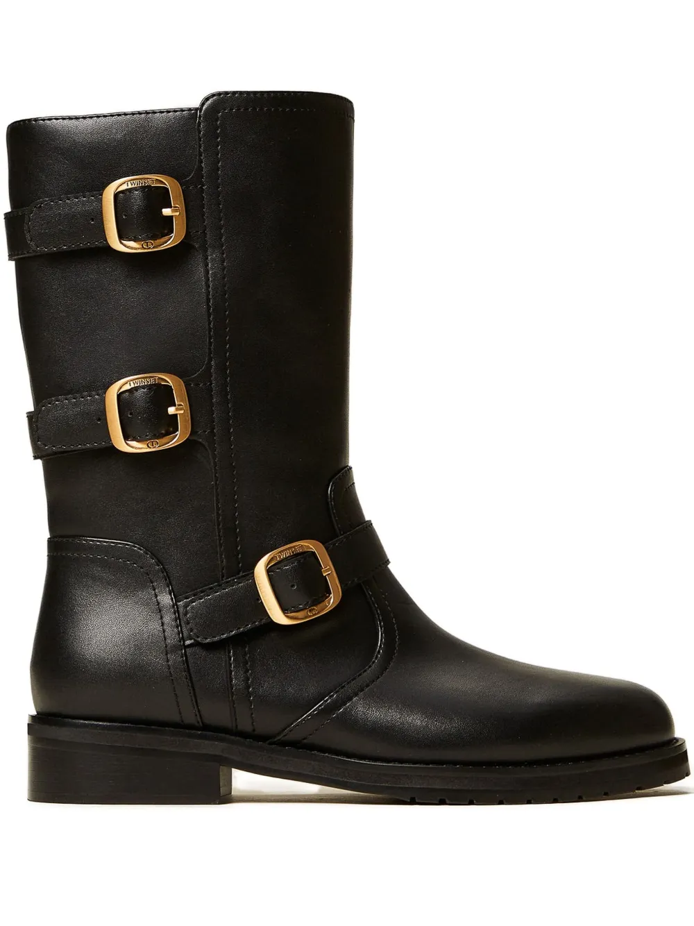 TWINSET triple-buckle biker boots Black