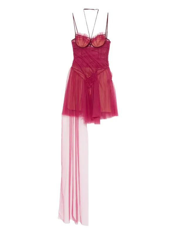 Nensi Dojaka Asymmetric Draped Mini Dress | Red