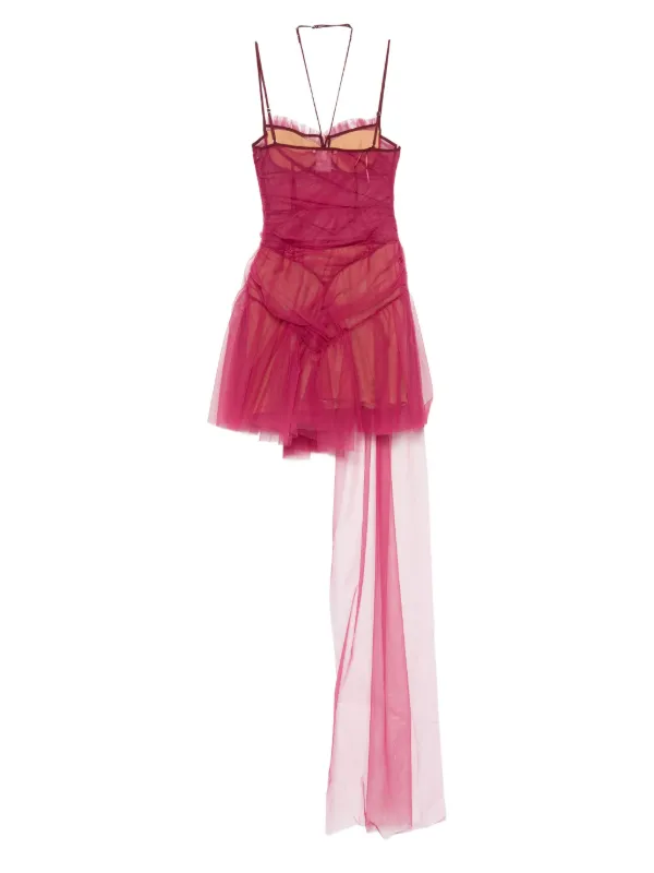 nensi dojaka double petal satin mini dress women Nensi Dojaka - Draped Double Bra Mini Dress in Chocolate