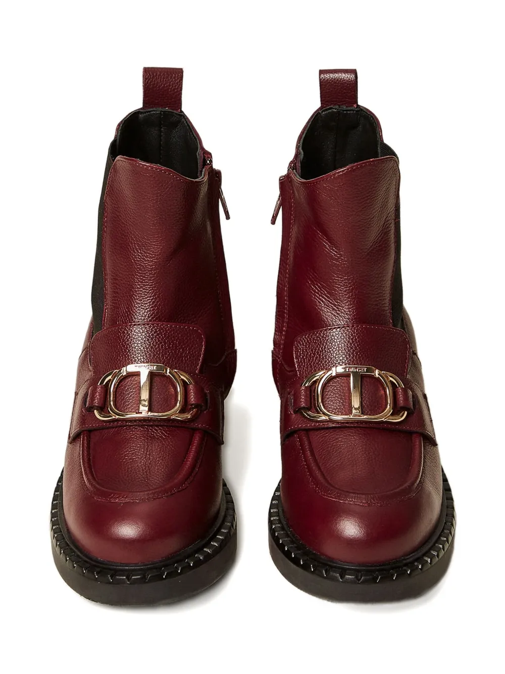 Twinset Oval-t Leather Ankle Boots In Red