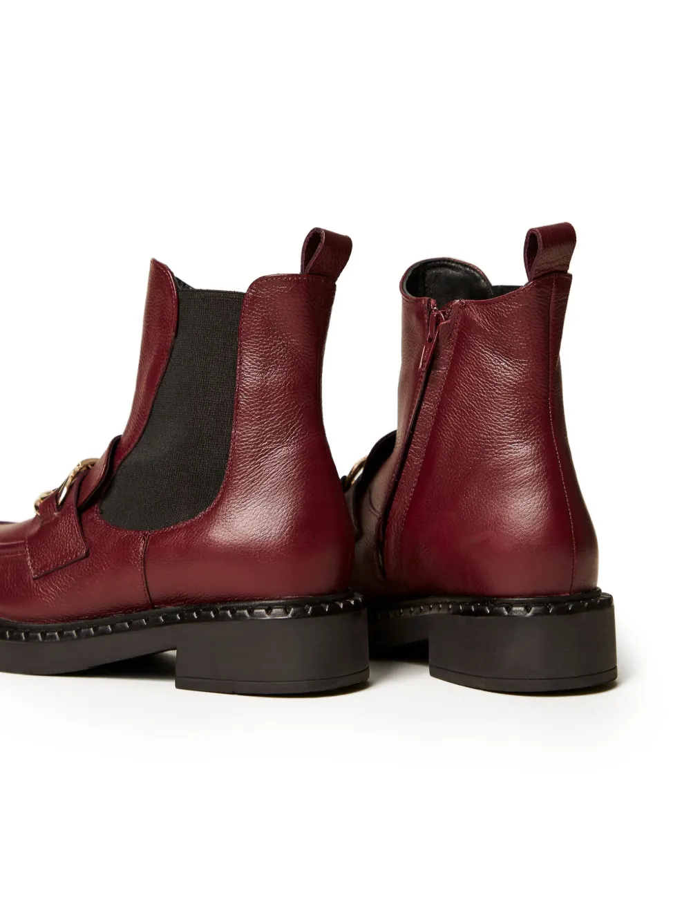 Twinset Oval-t Leather Ankle Boots In Red