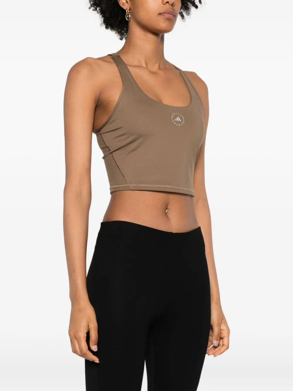 Adidas By Stella Mccartney Asmc Truestrength Yoga Crop Top Brown Moss In Brown
