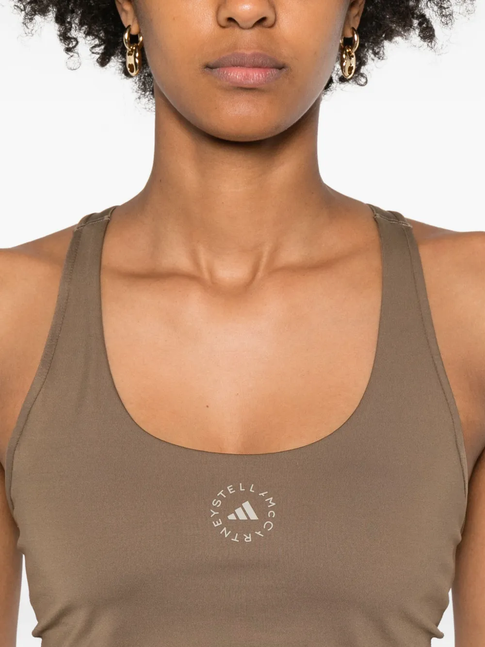 Adidas By Stella Mccartney Asmc Truestrength Yoga Crop Top Brown Moss In Brown