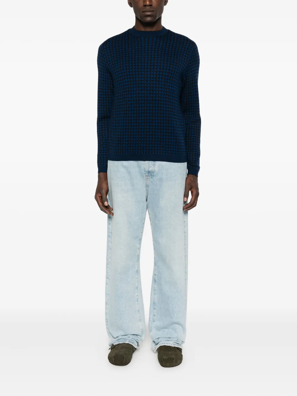 Emporio Armani Wollen trui met pied-de-poule print - Blauw