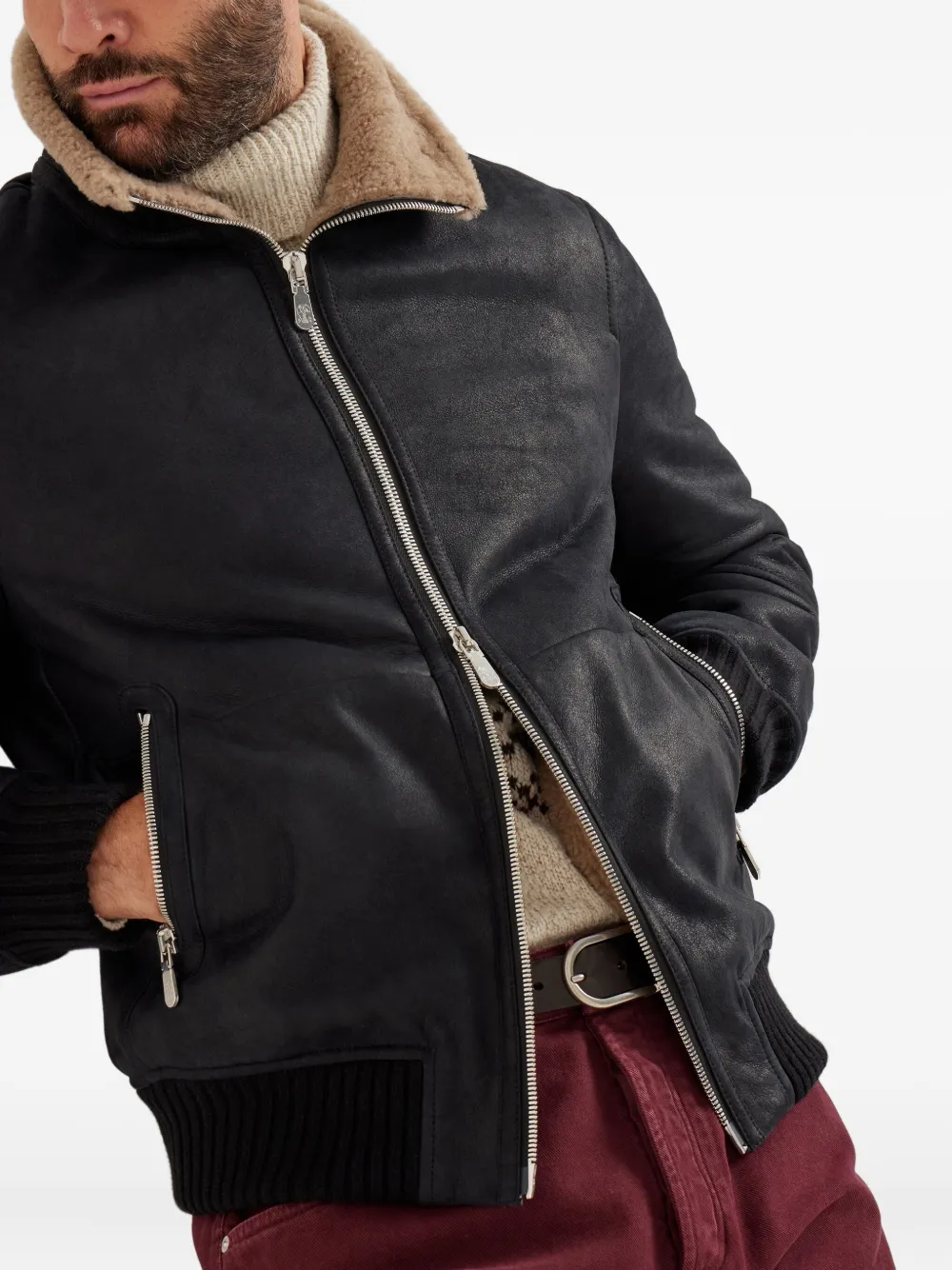 Brunello Cucinelli Nubuck Fur-lining Bomber Jacket In Black