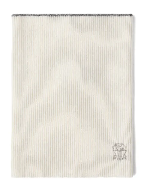 Brunello Cucinelli ribbed-knit logo-embroidered scarf