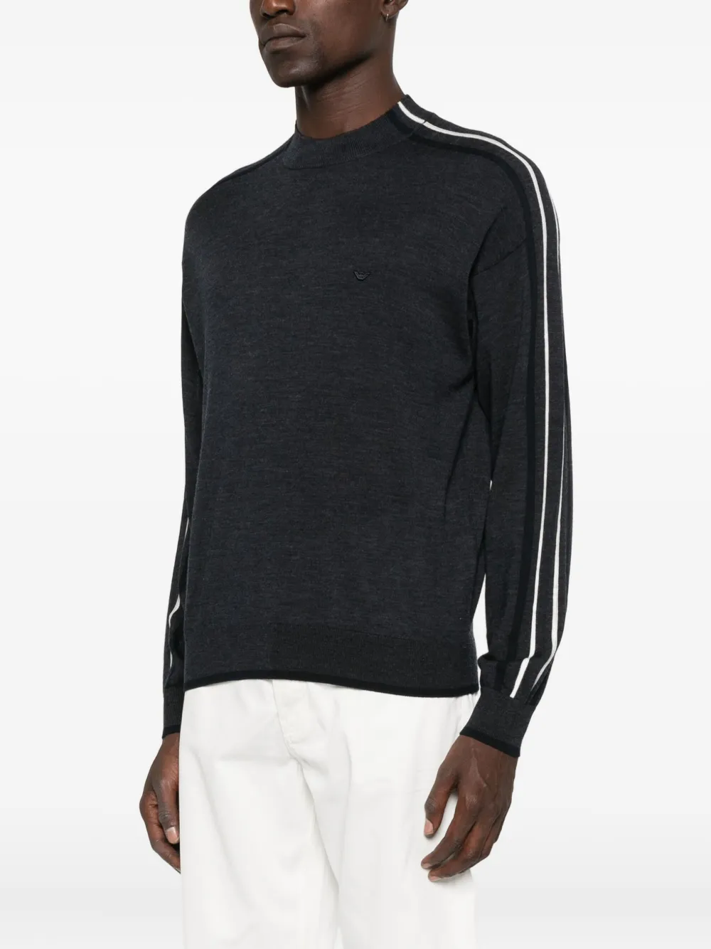 Emporio Armani Stripes-detailing Wool Sweater In Black