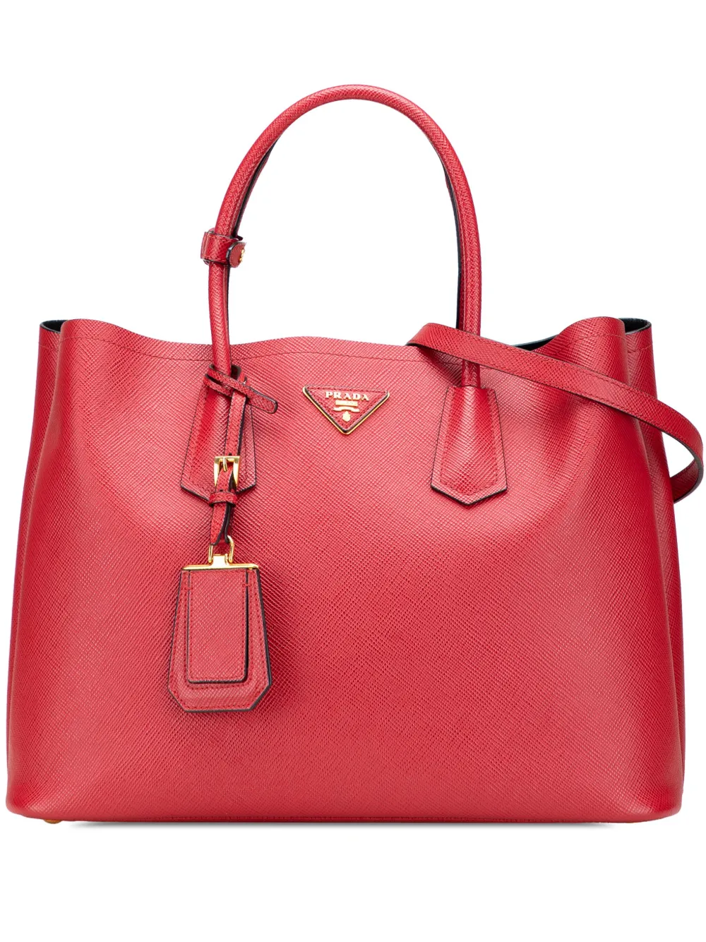 Prada Pre-Owned 2010-2025 ミディアム サフィアーノキュイル ダブル サッチェルバッグ - レッド Prada Pre-Owned 2010-2025 ミディアム サフィアーノキュイル ダブル サッチェルバッグ - レッド