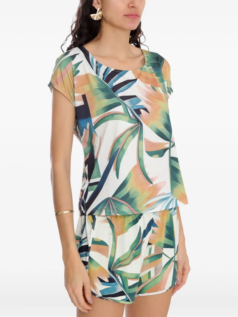 Lygia & Nanny Symi Leaf-print Tie-back T-shirt In Multi