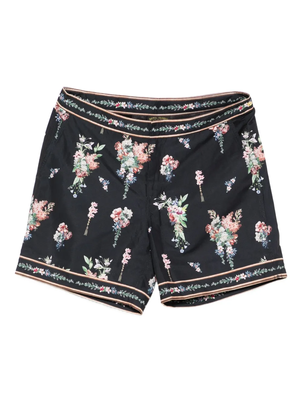 Camilla floral-print tassel swim shorts | Black | Image 1