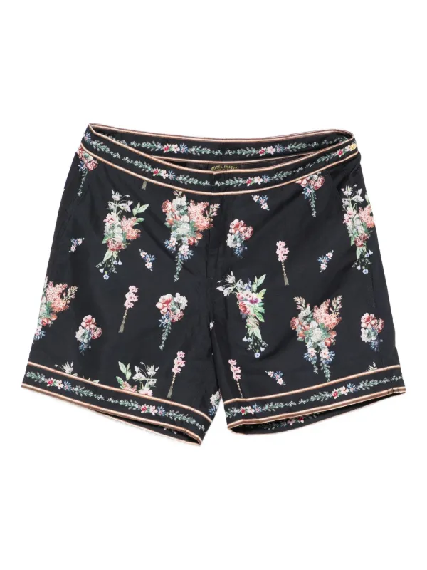 Camilla Floral-print Tassel Swim Shorts in Black
