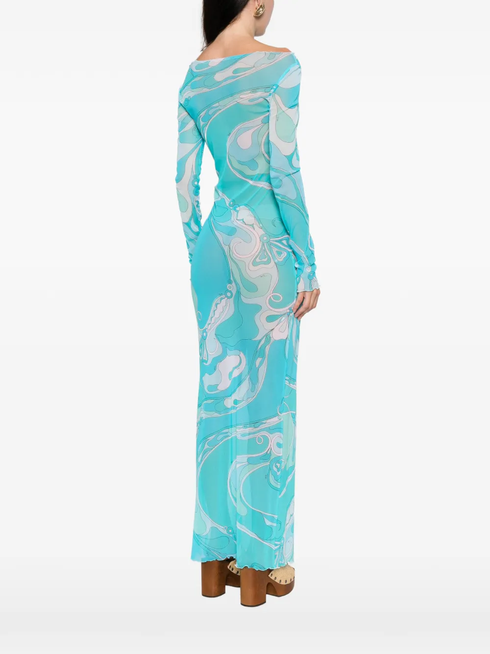 Pucci Orchidee-print Boat-neck Long-sleeve Top In Blue