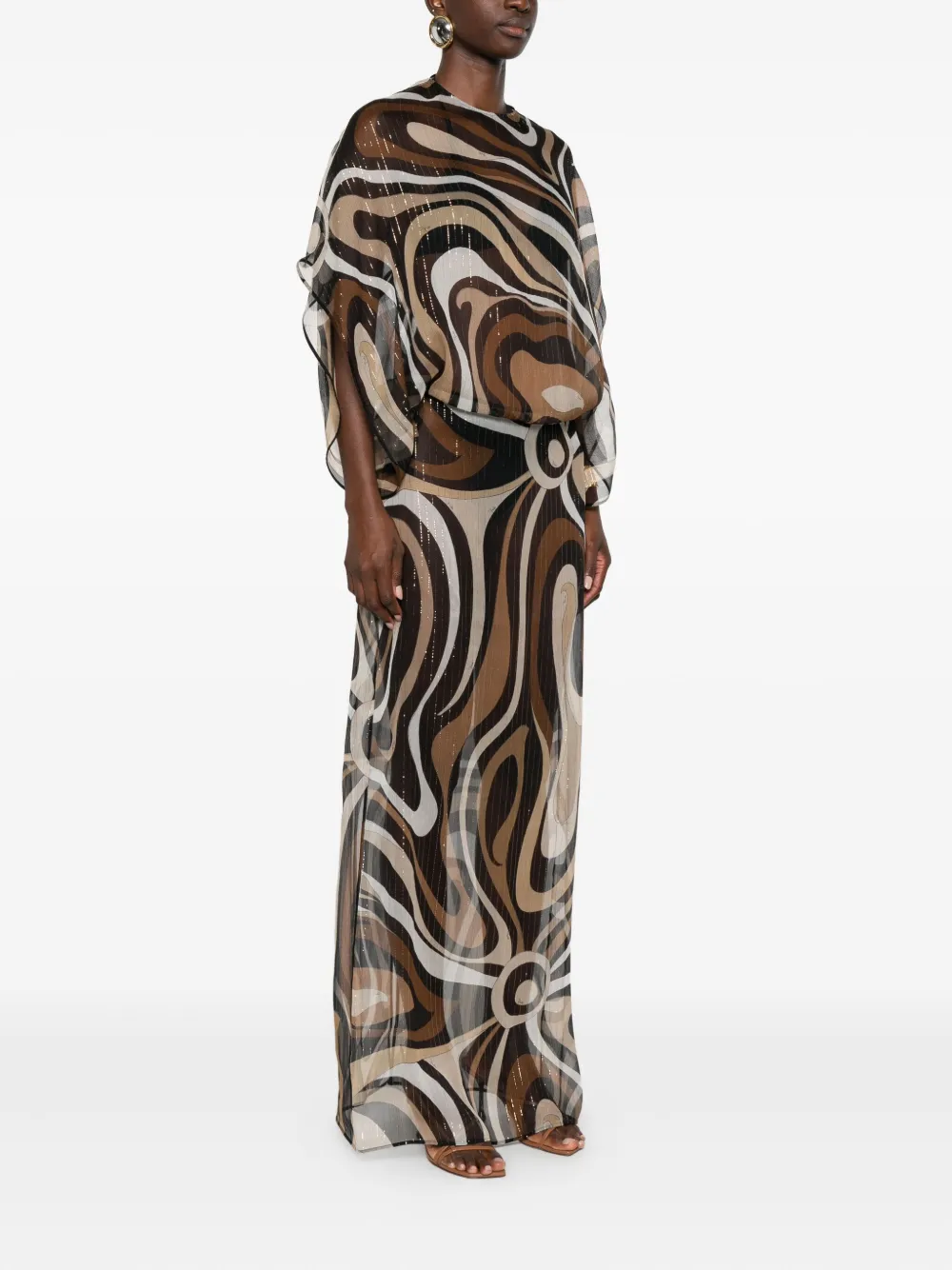 PUCCI Maxi-jurk met pofmouwen Bruin