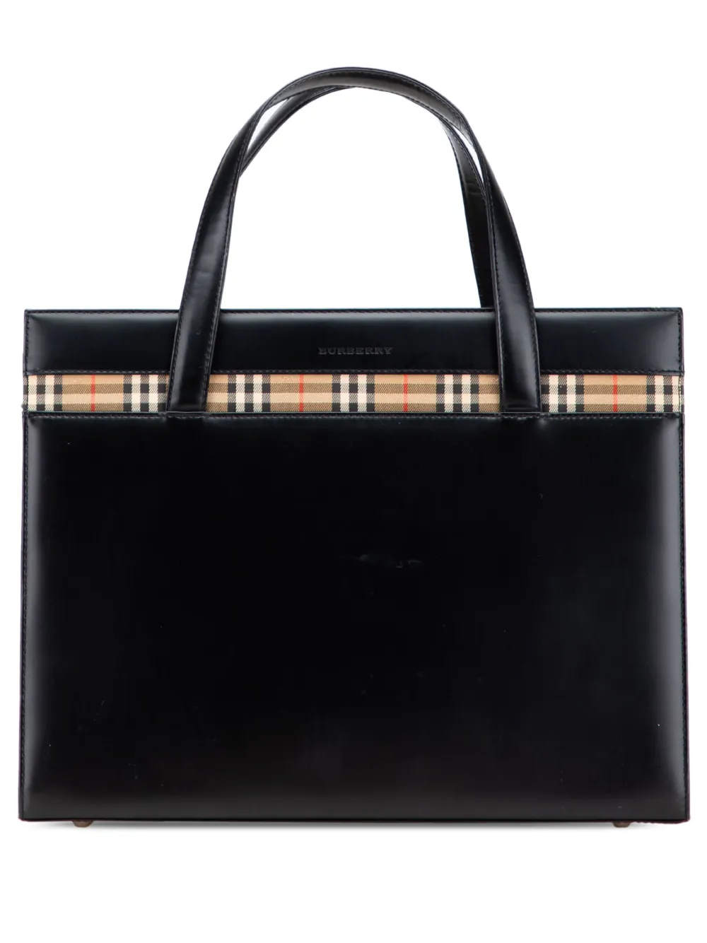 Pre-owned Burberry 2000-2017 House Check Trimmed Leather Tote Bag In Black