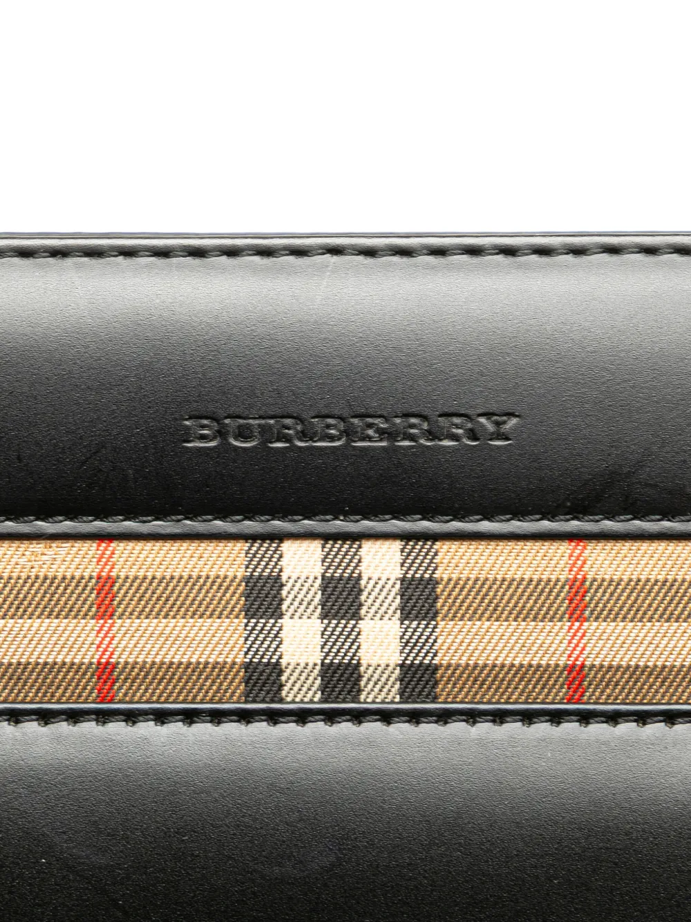 Pre-owned Burberry 2000-2017 House Check Trimmed Leather Tote Bag In Black