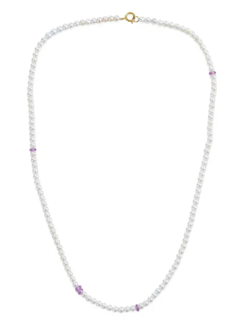 YI Collection Collana Ayoka in oro giallo 18 carati con perle e zaffiri rosa