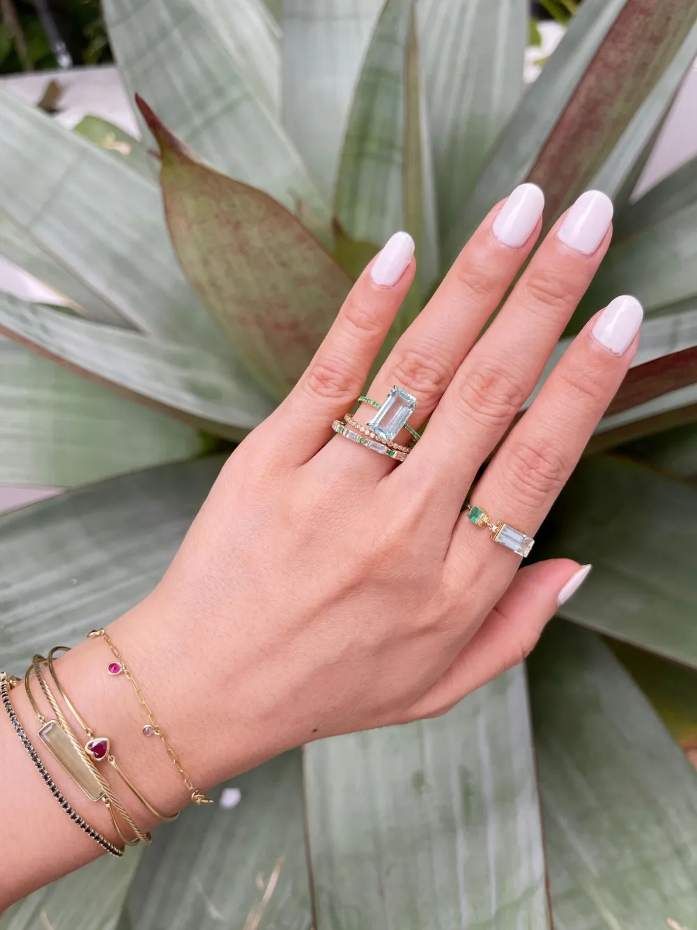 18k Yellow Gold Spring Aquamarine And Emerald Ring
