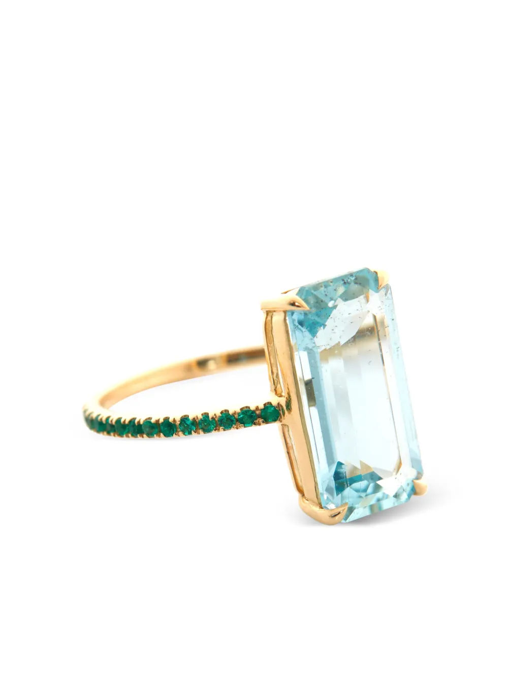 18k Yellow Gold Spring Aquamarine And Emerald Ring