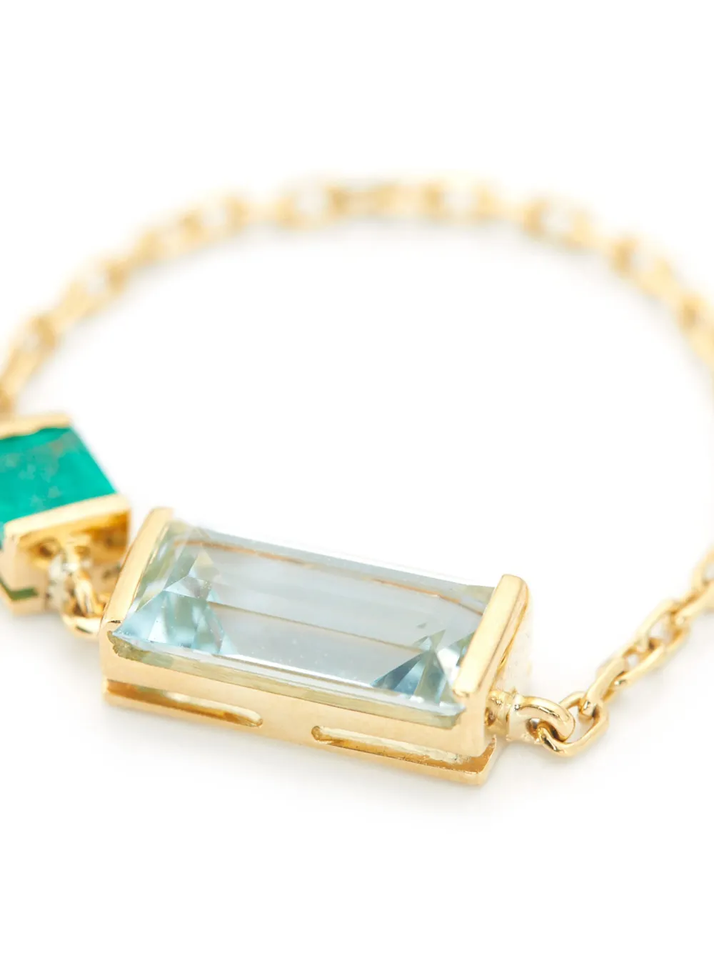 18k Yellow Gold Aquamarine And Emerald Chain Ring