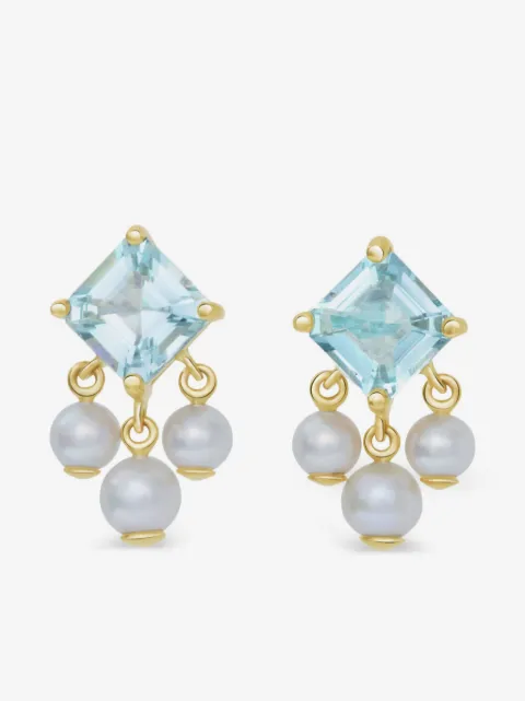 YI Collection aretes Nymph en oro amarillo de 18kt con aguamarina y perla