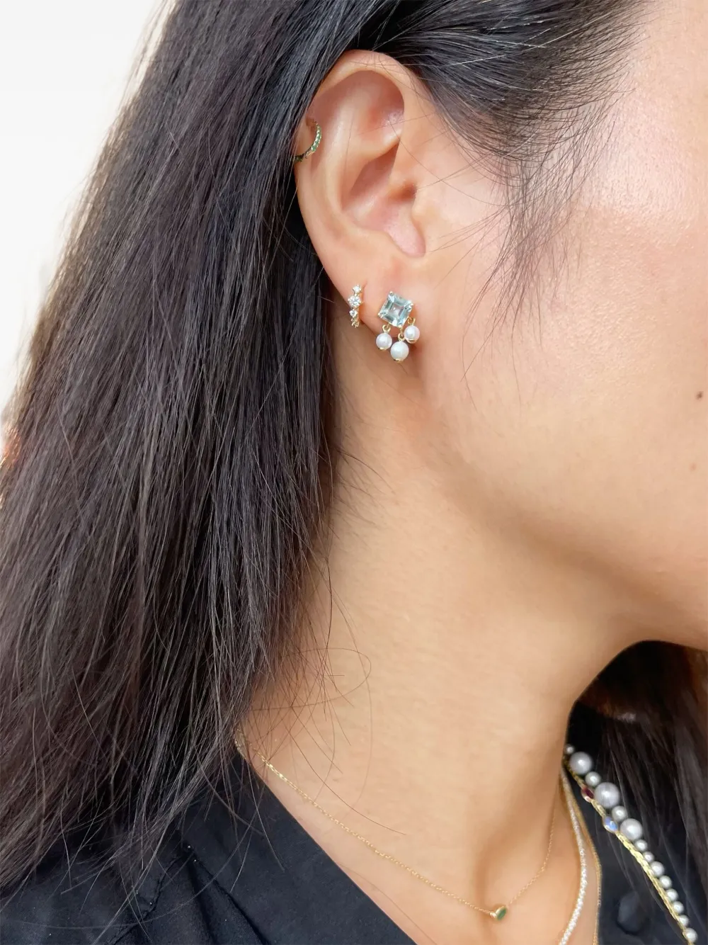 18k Yellow Gold Nymph Aquamarine And Pearl Earrings