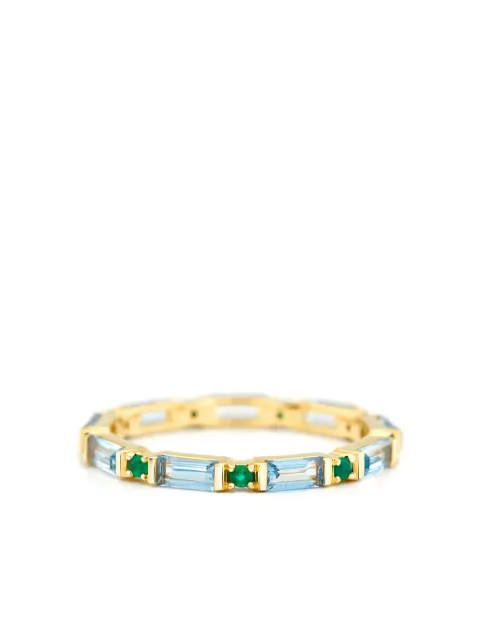 YI Collection 18K yellow gold aquamarine and emerald infinity ring