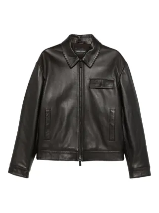 Emporio Armani ジップアップ レザージャケット | ブラウン | FARFETCH JP
