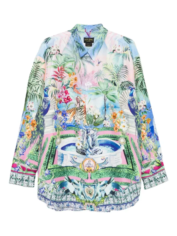 Camilla Animal-print Point-collar Shirt in Blue