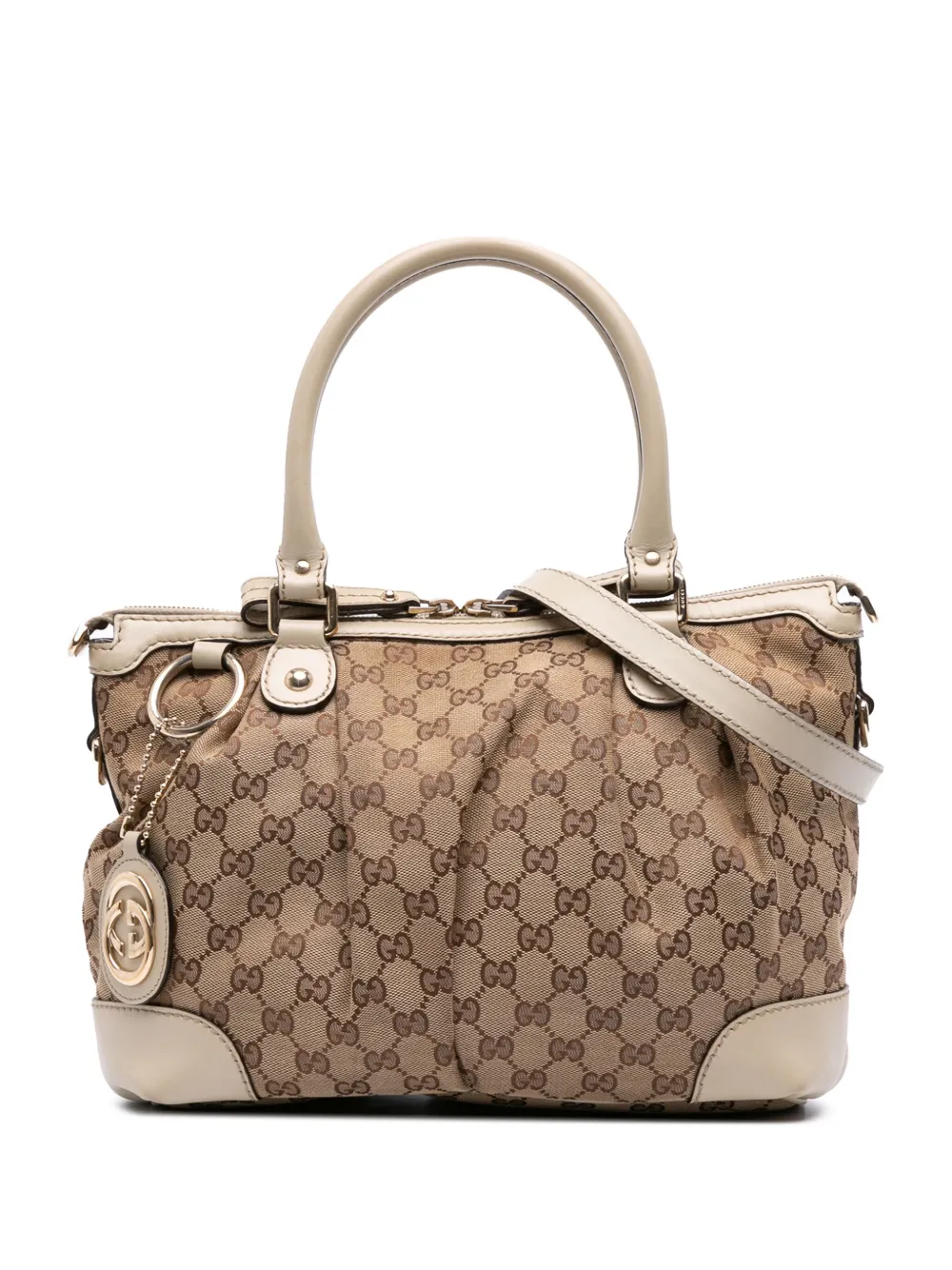 Pre-owned Gucci 2016-2025 Gg Canvas Sukey Satchel In Brown