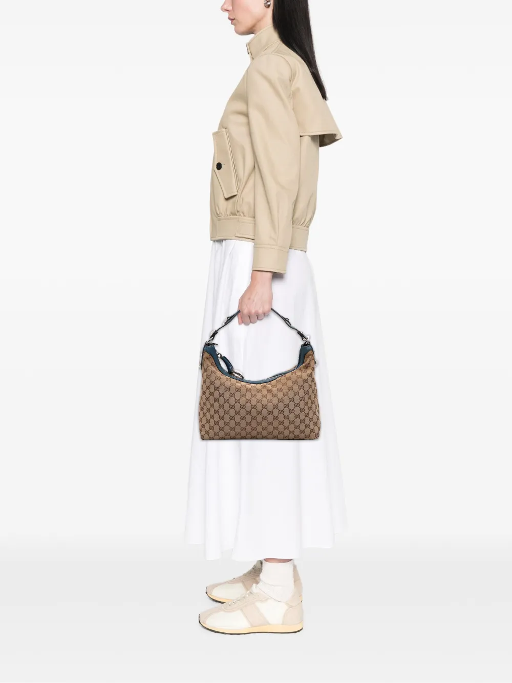 Pre-owned Gucci 2016-2025 Gg Canvas Icon Bit Satchel In Brown