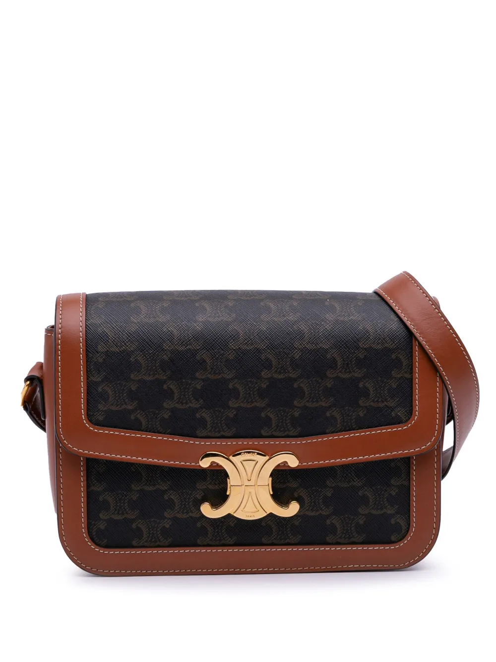 Celine Pre-Owned 2022 Classique Triomphe Coated Canvas and Calfskin Triomphe crossbody bag | Brown | Image 1