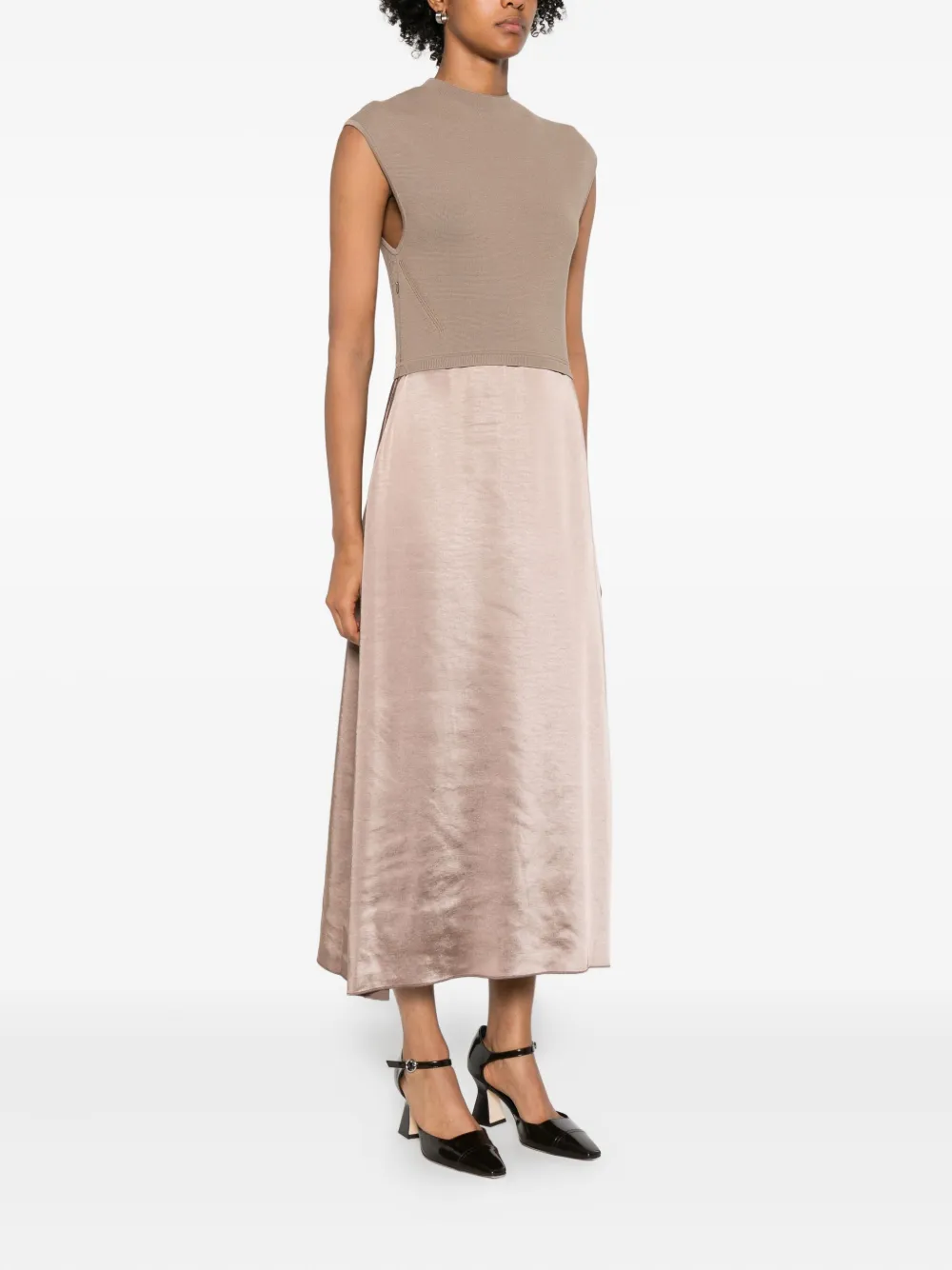 Hugo Boss Knit-top Satin Midi Dress In Pink