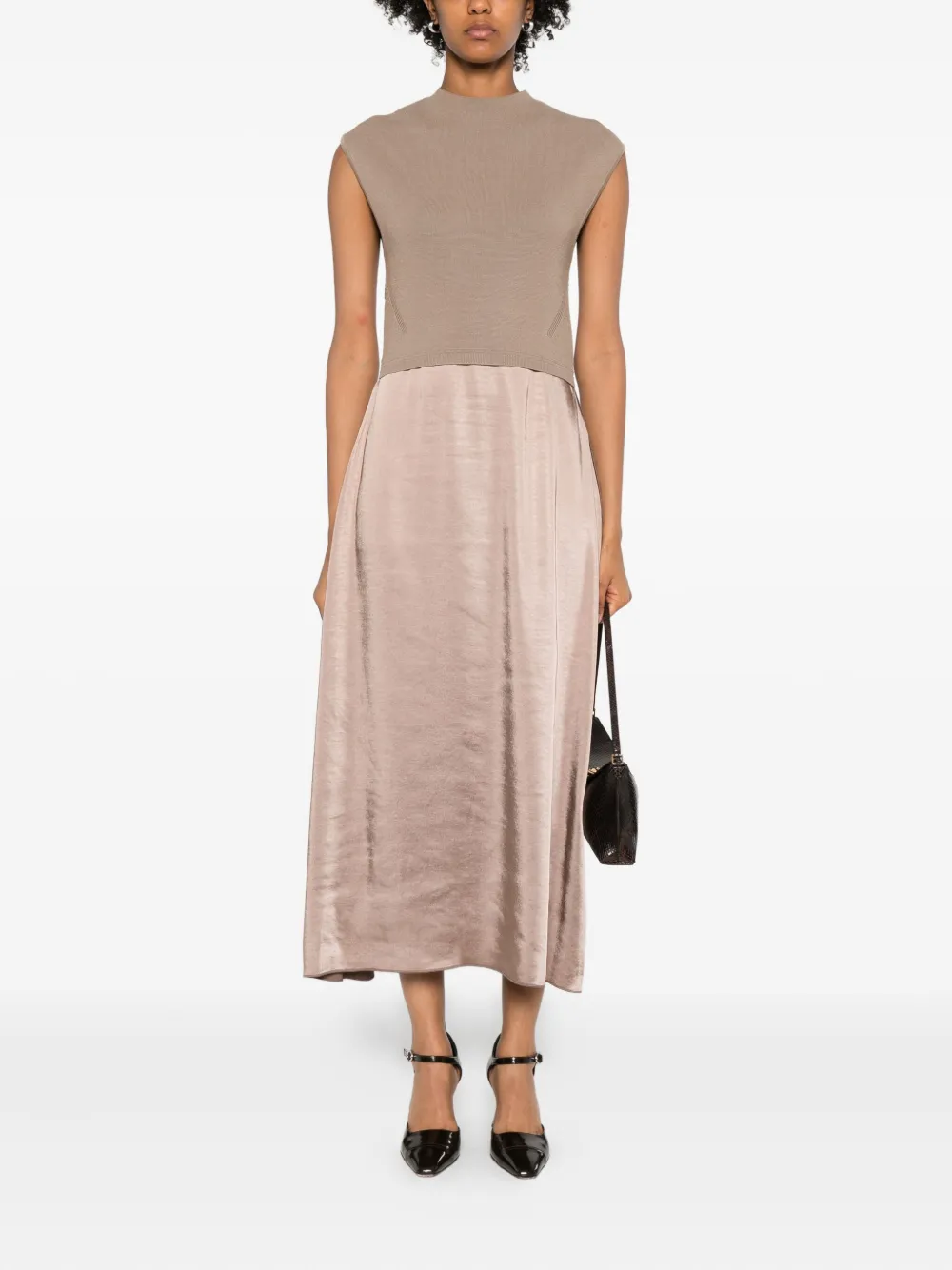 Hugo Boss Knit-top Satin Midi Dress In Pink