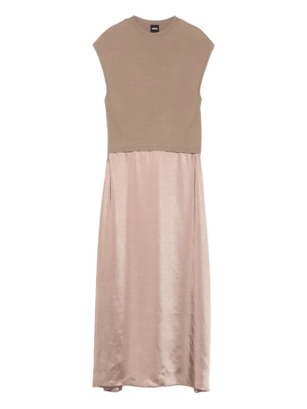 Boss Knit-top Satin Midi Dress - Neutrals