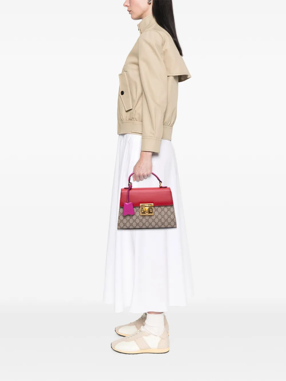 Pre-owned Gucci 2016-2025 Small Gg Supreme Padlock Satchel In Brown