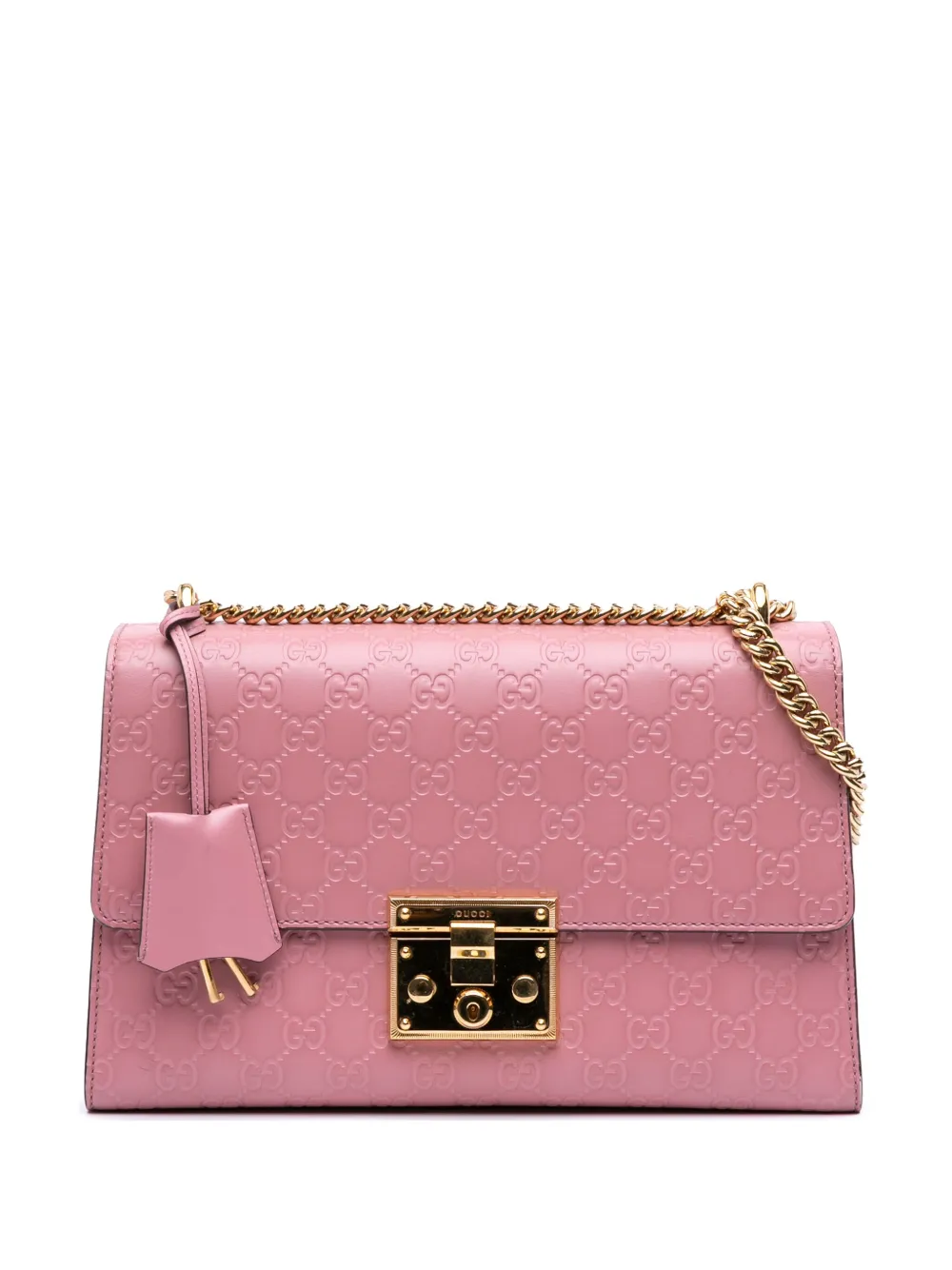 Pre-owned Gucci 2016-2025 Medium Ssima Padlock Shoulder Bag In Pink
