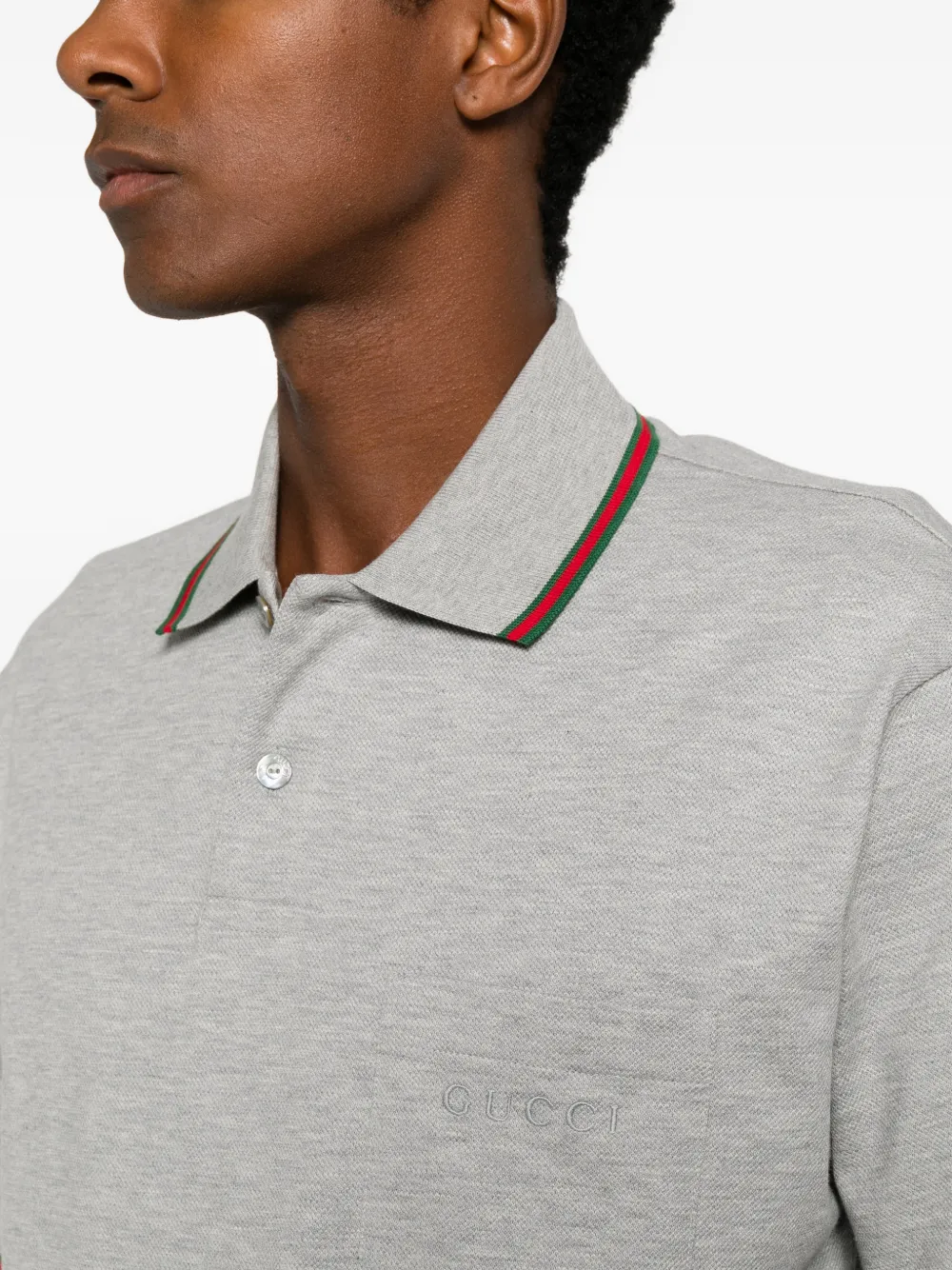 Gucci Piquet katoenen poloshirt met borduurwerk Grijs