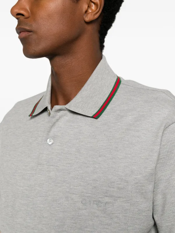 GUCCI　GGモノグラムポロシャツ 　グレー　ウェブライン赤緑 Gucci エンブロイダリーコットンピケポロシャツ | グレー | FARFETCH JP