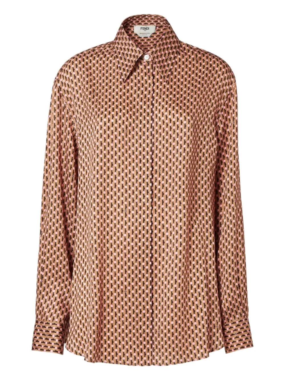 FENDI Zijden blouse met stippen jacquard Bruin