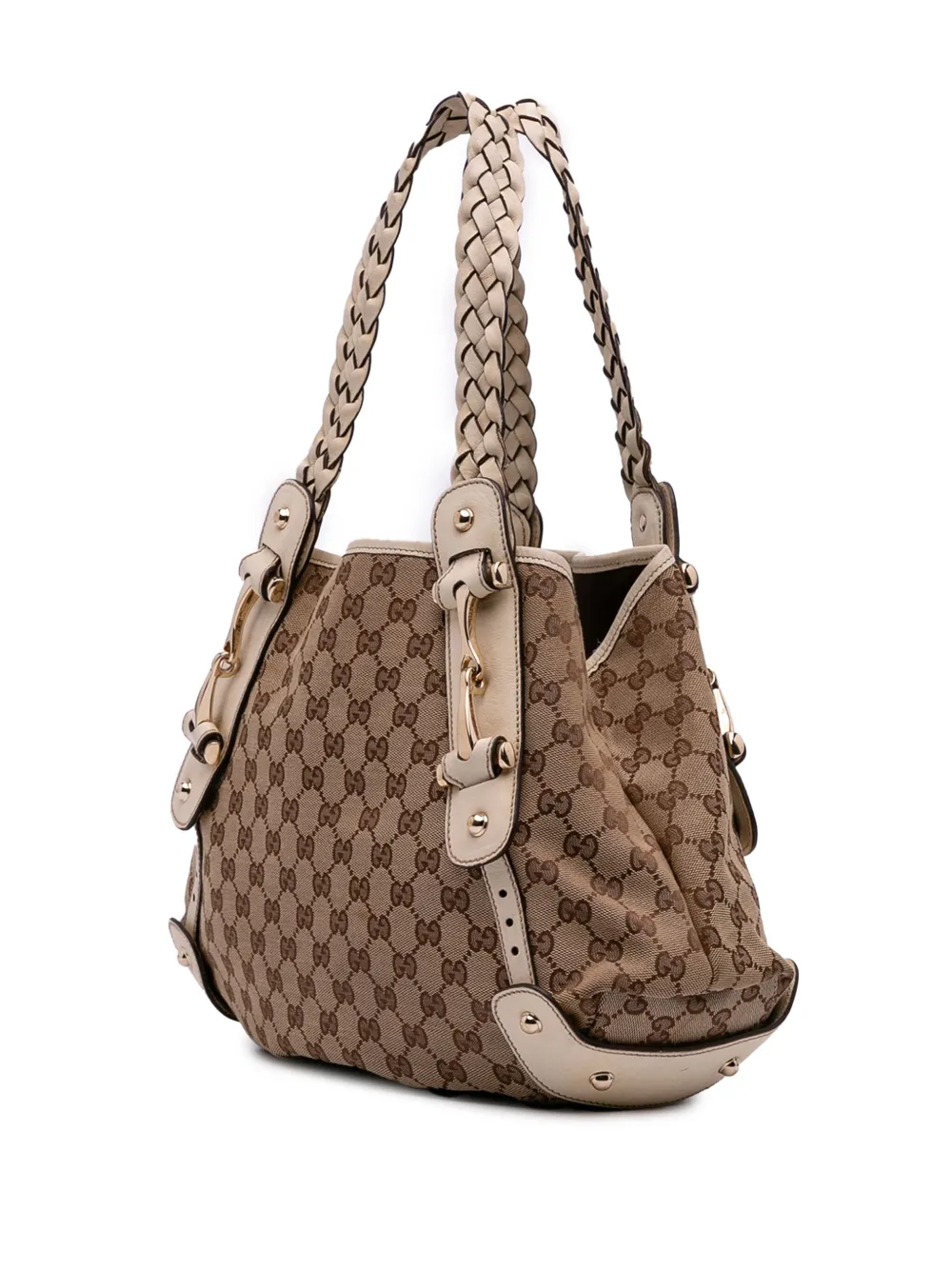 Pre-owned Gucci 2016-2025 Small Gg Canvas Horsebit Pelham Shoulder Bag In Brown