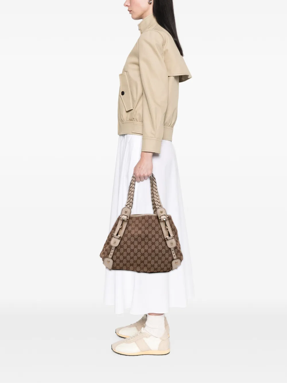 Pre-owned Gucci 2016-2025 Small Gg Canvas Horsebit Pelham Shoulder Bag In Brown
