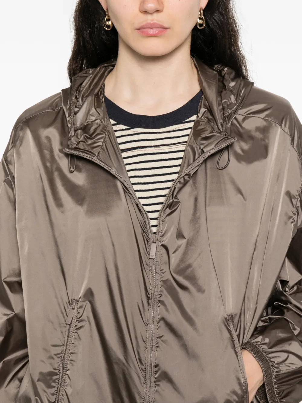 Emporio Armani Hooded Drawstring Jacket In Gray