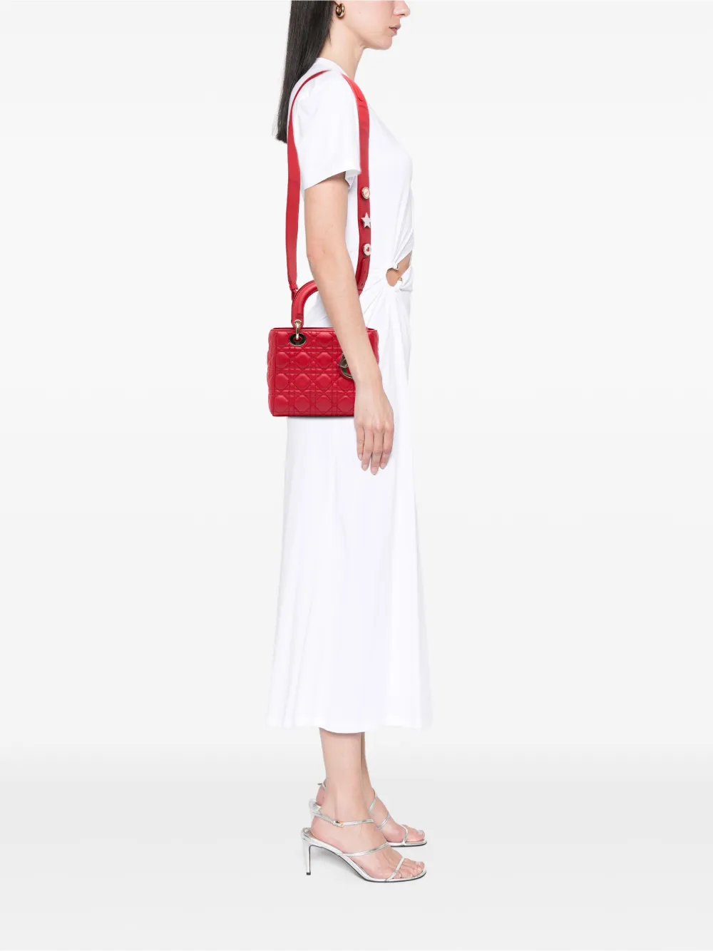 Pre-owned Dior 2017 Small Lambskin Cannage My Abc Lady Satchel In Red