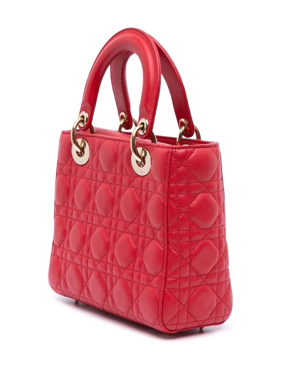 Pre-owned Dior 2017 Small Lambskin Cannage My Abc Lady Satchel In Red