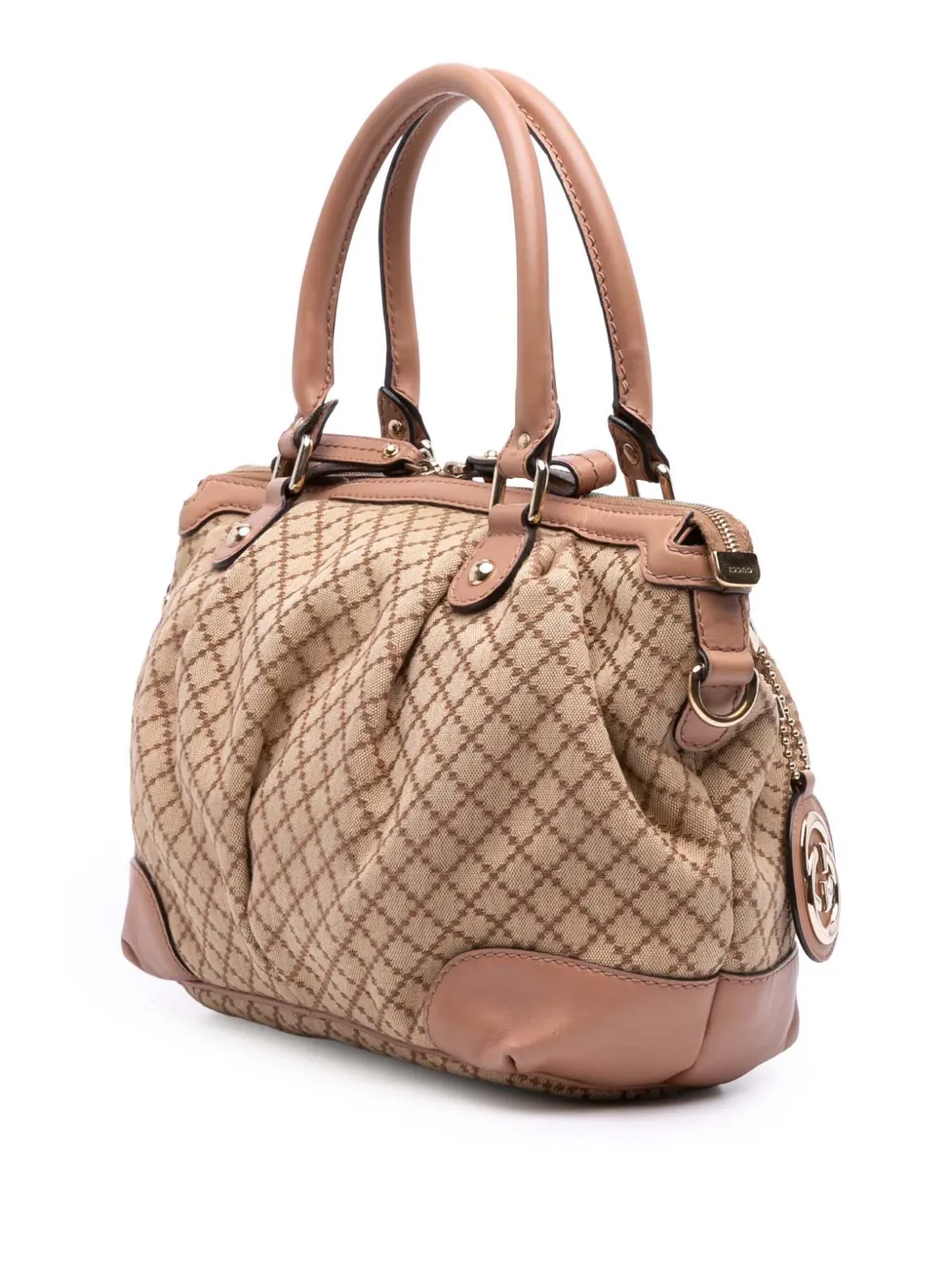 Pre-owned Gucci 2016-2025 Diamante Canvas Sukey Satchel In Brown