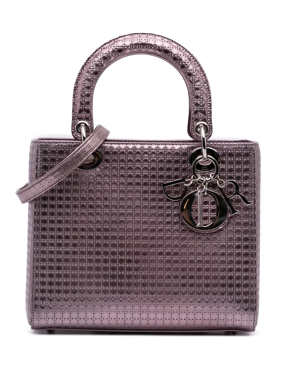 Pre-owned Dior 2015 Medium Metallic Patent Microcannage Lady Satchel In Pink