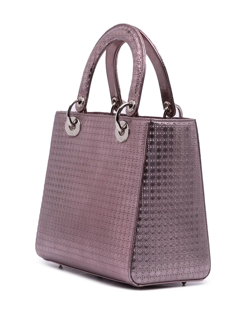 Pre-owned Dior 2015 Medium Metallic Patent Microcannage Lady Satchel In Pink