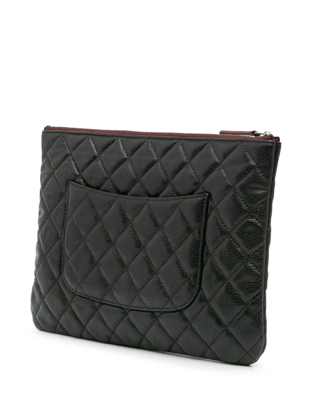 Pre-owned Chanel 2018 Medium Quilted Caviar O Case Clutch Bag In Black